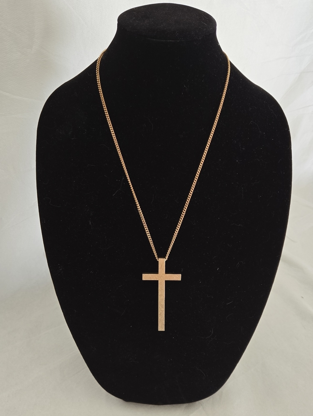 Large Solid Brass Cross Pendant Necklace - Textured